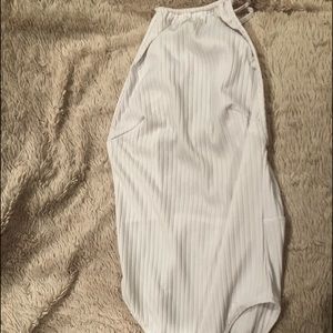 White ribbed halter neck bodysuit